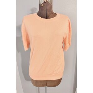 Ann Taylor Loft Petites Peach Scalloped Neck Puff Sleeve Knit‎ Sweater Top LP